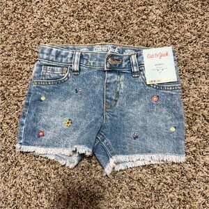 Cat & Jack Light Blue Denim Shorts with Floral Details